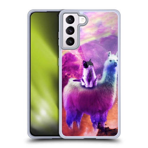 Random Galaxy Space Llama Purple Galaxy Cat Soft Gel Case for Samsung Galaxy S21+ 5G & MagSafe