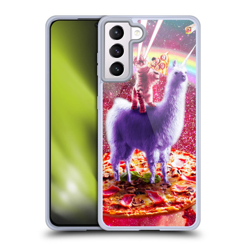 Random Galaxy Space Llama Rainbow Lazer Cat & Pizza Soft Gel Case for Samsung Galaxy S21+ 5G & MagSafe