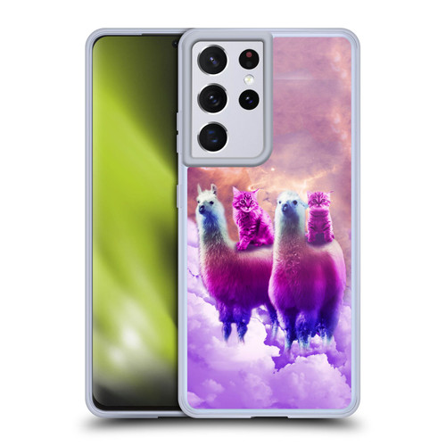 Random Galaxy Space Llama Galaxy Purple Cat Soft Gel Case for Samsung Galaxy S21 Ultra 5G & MagSafe
