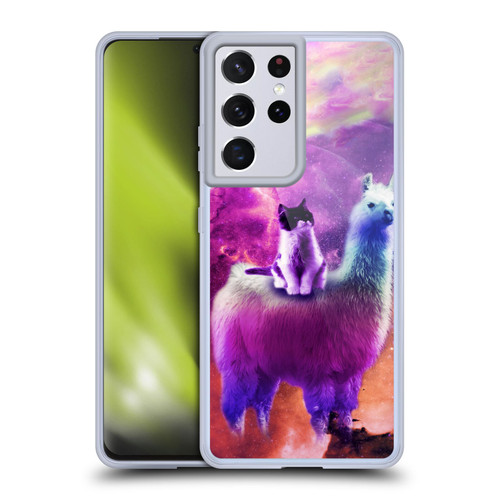 Random Galaxy Space Llama Purple Galaxy Cat Soft Gel Case for Samsung Galaxy S21 Ultra 5G & MagSafe