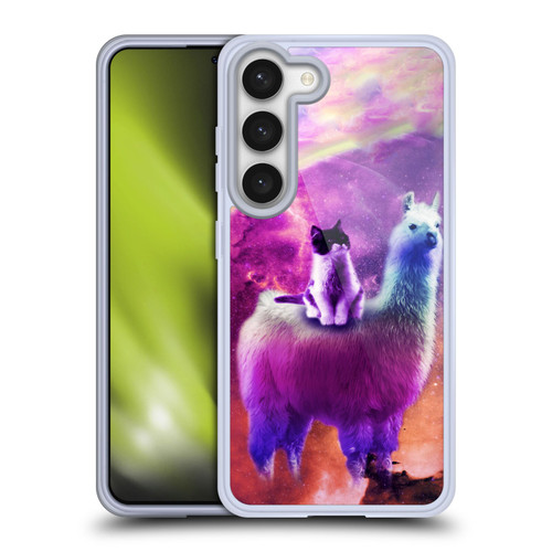 Random Galaxy Space Llama Purple Galaxy Cat Soft Gel Case for Samsung Galaxy S23 5G & MagSafe