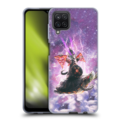 Random Galaxy Space Pizza Ride Lazer Cat Riding Turtle Soft Gel Case for Samsung Galaxy A12 (2020)