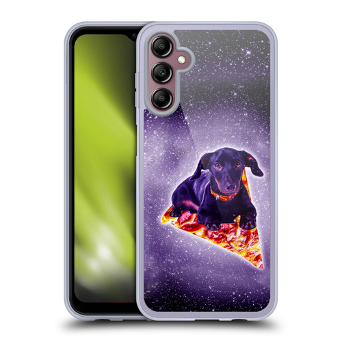 Random Galaxy Space Pizza Ride Purple Galaxy Black Dog Soft Gel Case for Samsung Galaxy A14 5G