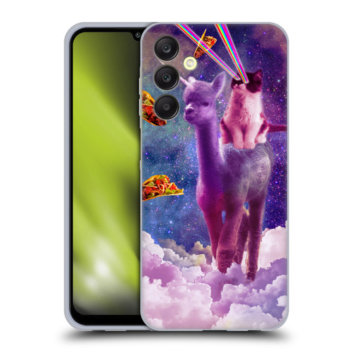 Random Galaxy Space Pizza Ride Lazer Cat Riding Llama Soft Gel Case for Samsung Galaxy A25 5G