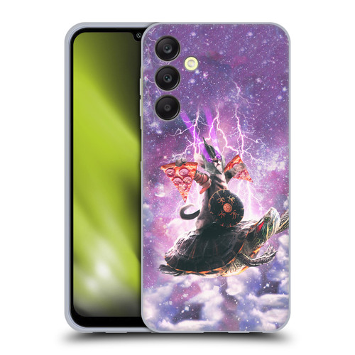 Random Galaxy Space Pizza Ride Lazer Cat Riding Turtle Soft Gel Case for Samsung Galaxy A25 5G