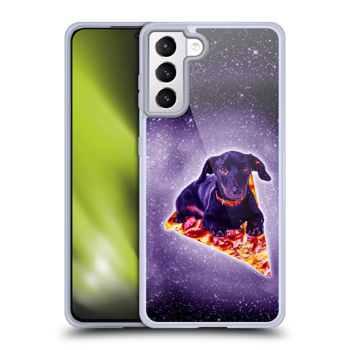 Random Galaxy Space Pizza Ride Purple Galaxy Black Dog Soft Gel Case for Samsung Galaxy S21+ 5G & MagSafe