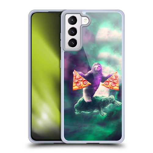 Random Galaxy Space Pizza Ride Sloth Riding Turtle Soft Gel Case for Samsung Galaxy S21+ 5G & MagSafe