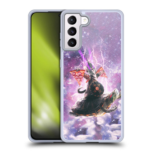 Random Galaxy Space Pizza Ride Lazer Cat Riding Turtle Soft Gel Case for Samsung Galaxy S21+ 5G & MagSafe