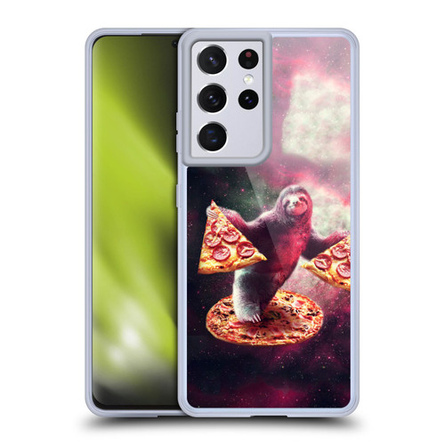 Random Galaxy Space Pizza Ride Galaxy Sloth Soft Gel Case for Samsung Galaxy S21 Ultra 5G & MagSafe
