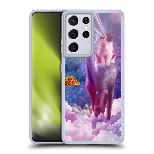 Random Galaxy Space Pizza Ride Lazer Cat Riding Llama Soft Gel Case for Samsung Galaxy S21 Ultra 5G & MagSafe