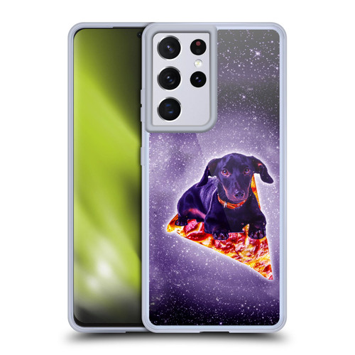 Random Galaxy Space Pizza Ride Purple Galaxy Black Dog Soft Gel Case for Samsung Galaxy S21 Ultra 5G & MagSafe