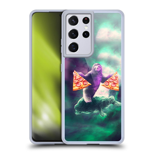 Random Galaxy Space Pizza Ride Sloth Riding Turtle Soft Gel Case for Samsung Galaxy S21 Ultra 5G & MagSafe