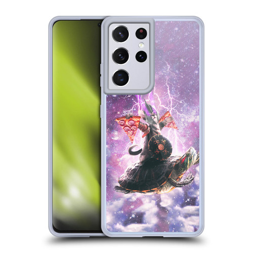 Random Galaxy Space Pizza Ride Lazer Cat Riding Turtle Soft Gel Case for Samsung Galaxy S21 Ultra 5G & MagSafe