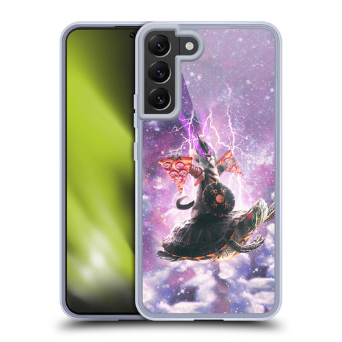 Random Galaxy Space Pizza Ride Lazer Cat Riding Turtle Soft Gel Case for Samsung Galaxy S22+ 5G & MagSafe