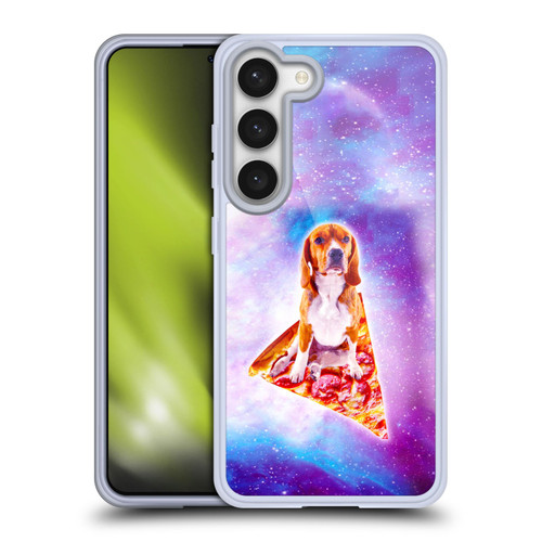 Random Galaxy Space Pizza Ride Blue Galaxy Dog Soft Gel Case for Samsung Galaxy S23 5G & MagSafe