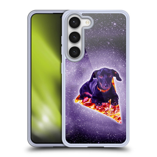Random Galaxy Space Pizza Ride Purple Galaxy Black Dog Soft Gel Case for Samsung Galaxy S23 5G & MagSafe