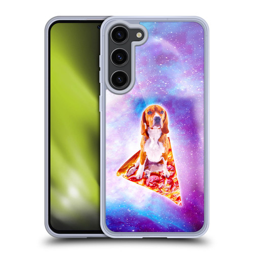 Random Galaxy Space Pizza Ride Blue Galaxy Dog Soft Gel Case for Samsung Galaxy S23+ 5G & MagSafe