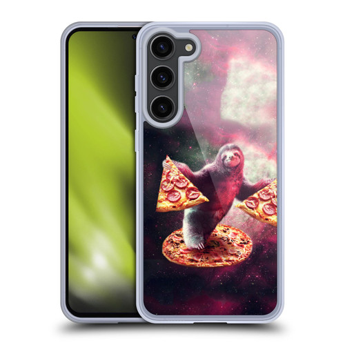Random Galaxy Space Pizza Ride Galaxy Sloth Soft Gel Case for Samsung Galaxy S23+ 5G & MagSafe