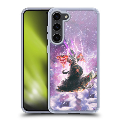 Random Galaxy Space Pizza Ride Lazer Cat Riding Turtle Soft Gel Case for Samsung Galaxy S23+ 5G & MagSafe
