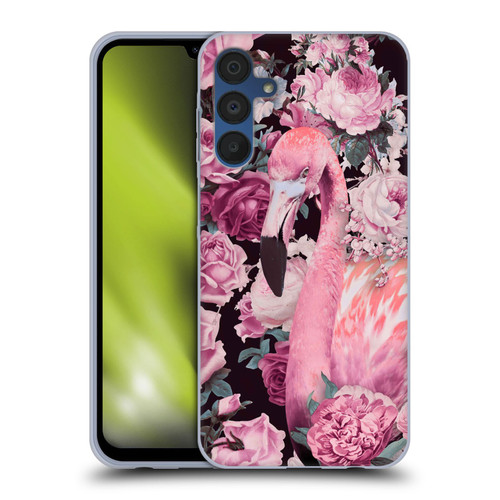 LebensArt Birds And Floral Flamingo And Roses Soft Gel Case for Samsung Galaxy A15 & MagSafe
