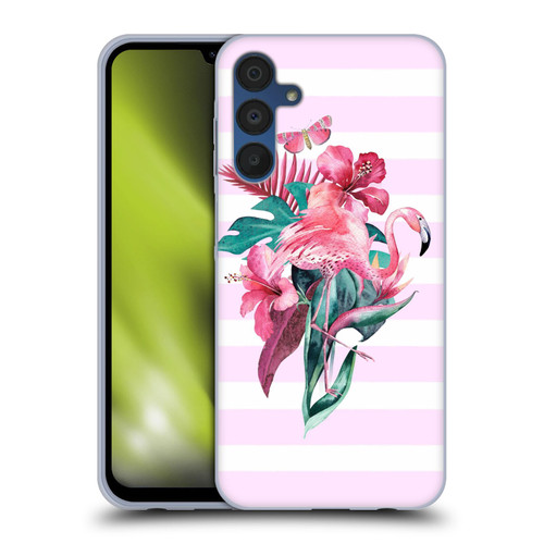 LebensArt Birds And Floral Flamingo Summer Vibe Pink Soft Gel Case for Samsung Galaxy A15 & MagSafe