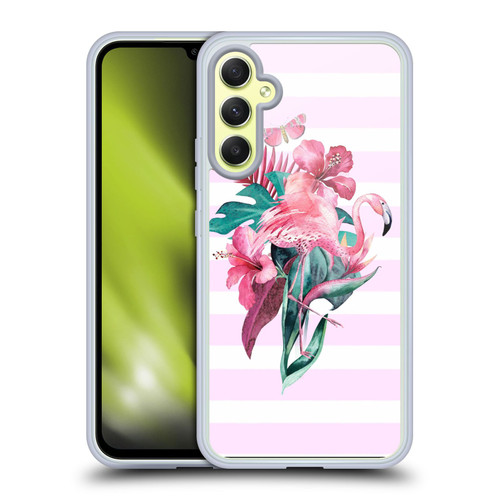 LebensArt Birds And Floral Flamingo Summer Vibe Pink Soft Gel Case for Samsung Galaxy A34 5G