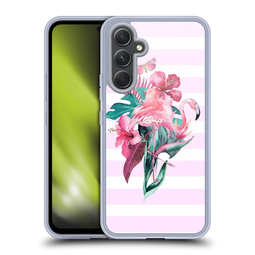 LebensArt Birds And Floral Flamingo Summer Vibe Pink Soft Gel Case for Samsung Galaxy A54 5G