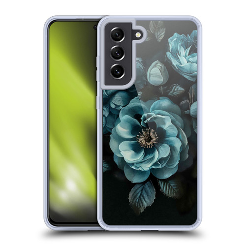 LebensArt Birds And Floral Watercolor Blooms Teal Soft Gel Case for Samsung Galaxy S21 FE 5G & MagSafe