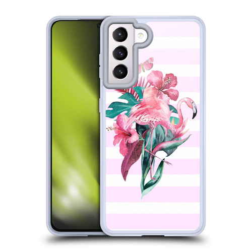 LebensArt Birds And Floral Flamingo Summer Vibe Pink Soft Gel Case for Samsung Galaxy S21 5G & MagSafe