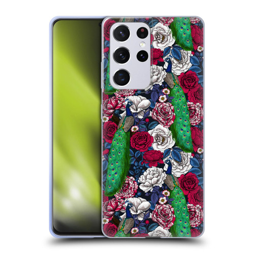 Katerina Kirilova Graphics Peacocks And Roses Soft Gel Case for Samsung Galaxy S21 Ultra 5G & MagSafe