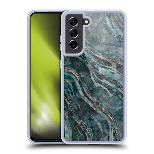 LebensArt Gemstone Marble Dark Teal Glamour Soft Gel Case for Samsung Galaxy S21 FE 5G & MagSafe