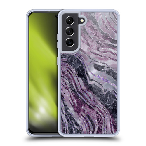 LebensArt Gemstone Marble Elegant Purple Soft Gel Case for Samsung Galaxy S21 FE 5G & MagSafe