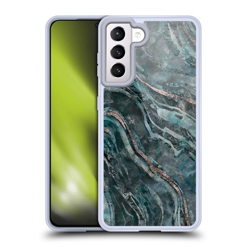 LebensArt Gemstone Marble Dark Teal Glamour Soft Gel Case for Samsung Galaxy S21 5G & MagSafe