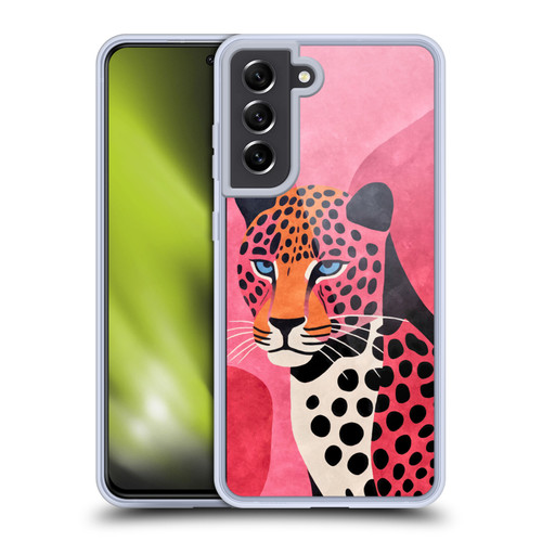 LebensArt Jungle Plants And Animals Cheetah Pink Watercolor Soft Gel Case for Samsung Galaxy S21 FE 5G & MagSafe