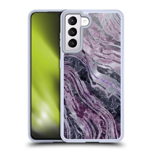 LebensArt Gemstone Marble Elegant Purple Soft Gel Case for Samsung Galaxy S21 5G & MagSafe