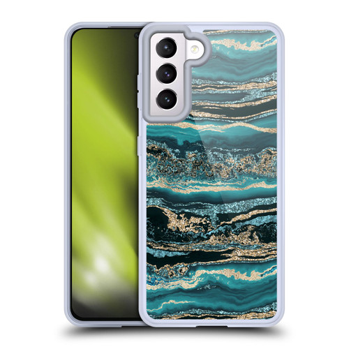 LebensArt Gemstone Marble Luxury Turquoise Soft Gel Case for Samsung Galaxy S21 5G & MagSafe