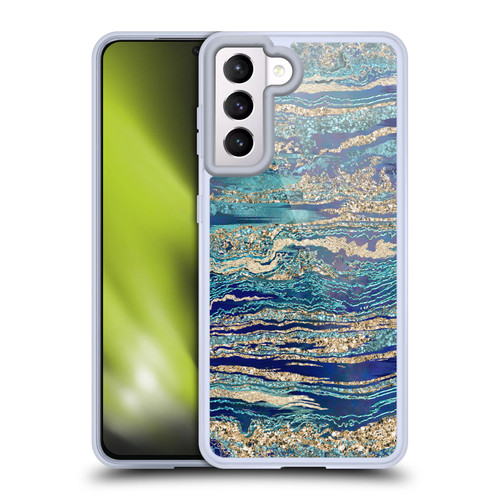 LebensArt Gemstone Marble Mineral Blue Gem Soft Gel Case for Samsung Galaxy S21 5G & MagSafe