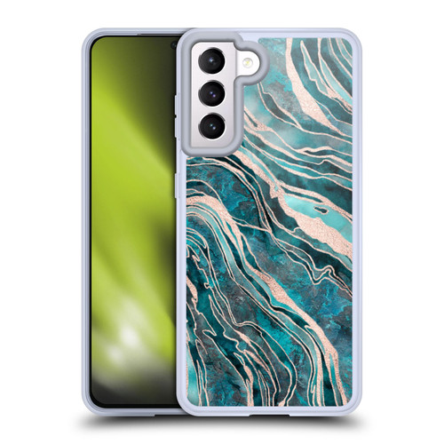 LebensArt Gemstone Marble Teal And Rosegold Soft Gel Case for Samsung Galaxy S21 5G & MagSafe