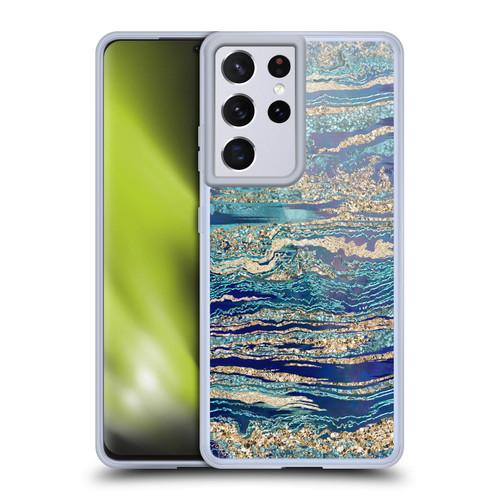 LebensArt Gemstone Marble Mineral Blue Gem Soft Gel Case for Samsung Galaxy S21 Ultra 5G & MagSafe