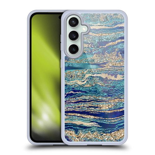 LebensArt Gemstone Marble Mineral Blue Gem Soft Gel Case for Samsung Galaxy S23 FE 5G & MagSafe