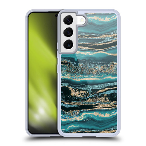 LebensArt Gemstone Marble Luxury Turquoise Soft Gel Case for Samsung Galaxy S22 5G & MagSafe