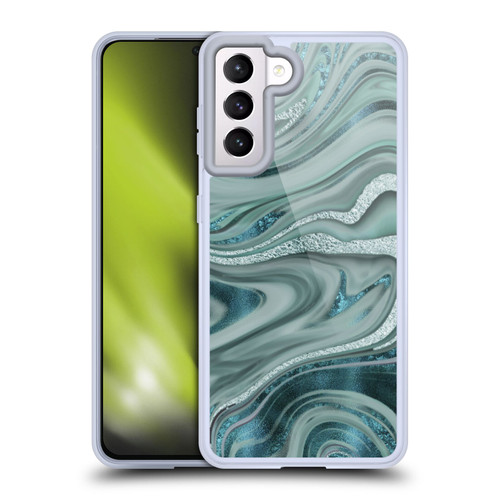 LebensArt Geo Liquid Marble Sea Foam Green Soft Gel Case for Samsung Galaxy S21 5G & MagSafe