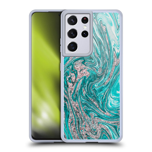LebensArt Geo Liquid Marble Glamour Teal Soft Gel Case for Samsung Galaxy S21 Ultra 5G & MagSafe