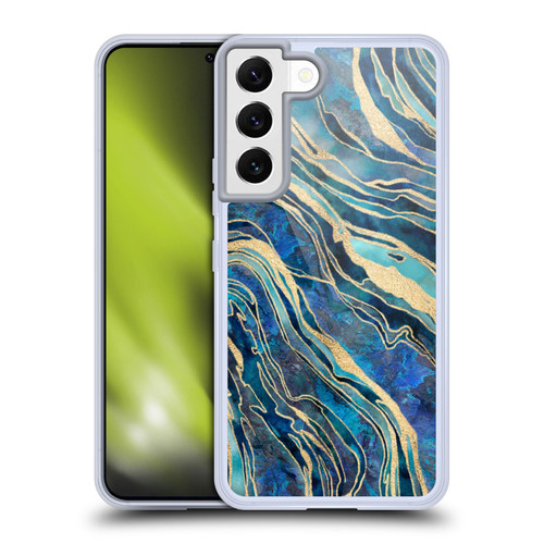 LebensArt Geo Liquid Marble Shimmer Blue Soft Gel Case for Samsung Galaxy S22 5G & MagSafe