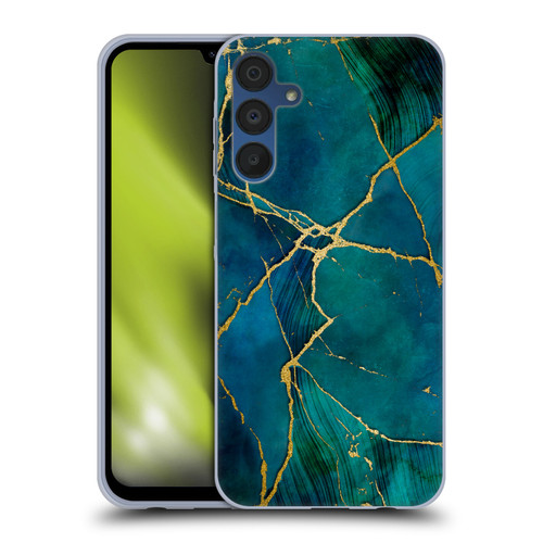 LebensArt Mineral Marble Blue And Gold Soft Gel Case for Samsung Galaxy A15 & MagSafe