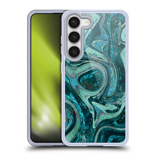 LebensArt Geo Liquid Marble Midnight Green Soft Gel Case for Samsung Galaxy S23 5G & MagSafe