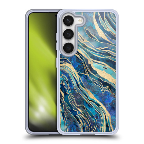 LebensArt Geo Liquid Marble Shimmer Blue Soft Gel Case for Samsung Galaxy S23 5G & MagSafe