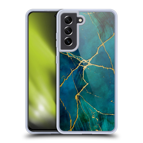LebensArt Mineral Marble Blue And Gold Soft Gel Case for Samsung Galaxy S21 FE 5G & MagSafe