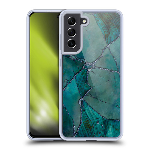 LebensArt Mineral Marble Teal Soft Gel Case for Samsung Galaxy S21 FE 5G & MagSafe