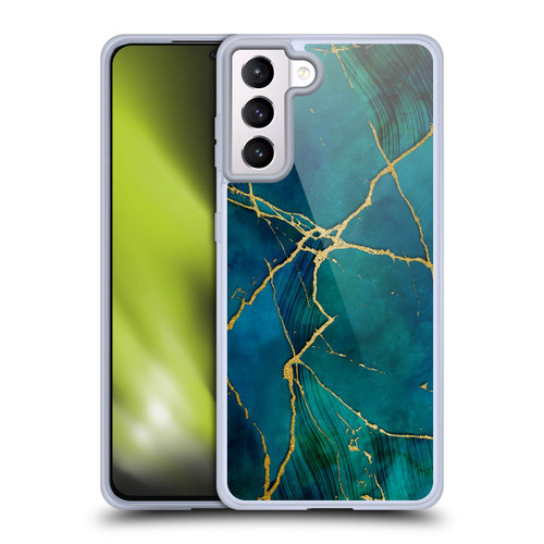 LebensArt Mineral Marble Blue And Gold Soft Gel Case for Samsung Galaxy S21+ 5G & MagSafe